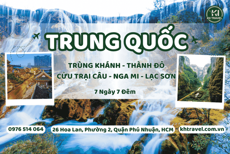 Tour Du Lịch Trung Quốc: HCM - Cửu Trại Câu – Nga Mi – Lạc Sơn 7N7Đ – Khách Sạn 4*